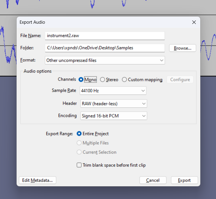 Audacity Export Settings